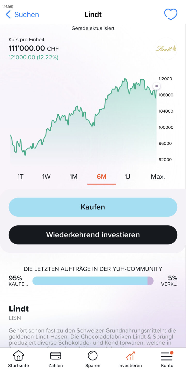 Yuh App Fractional Trading Aktie auswählen