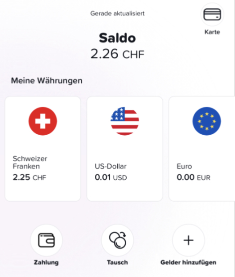 Yuh App Übersicht meine Währungen