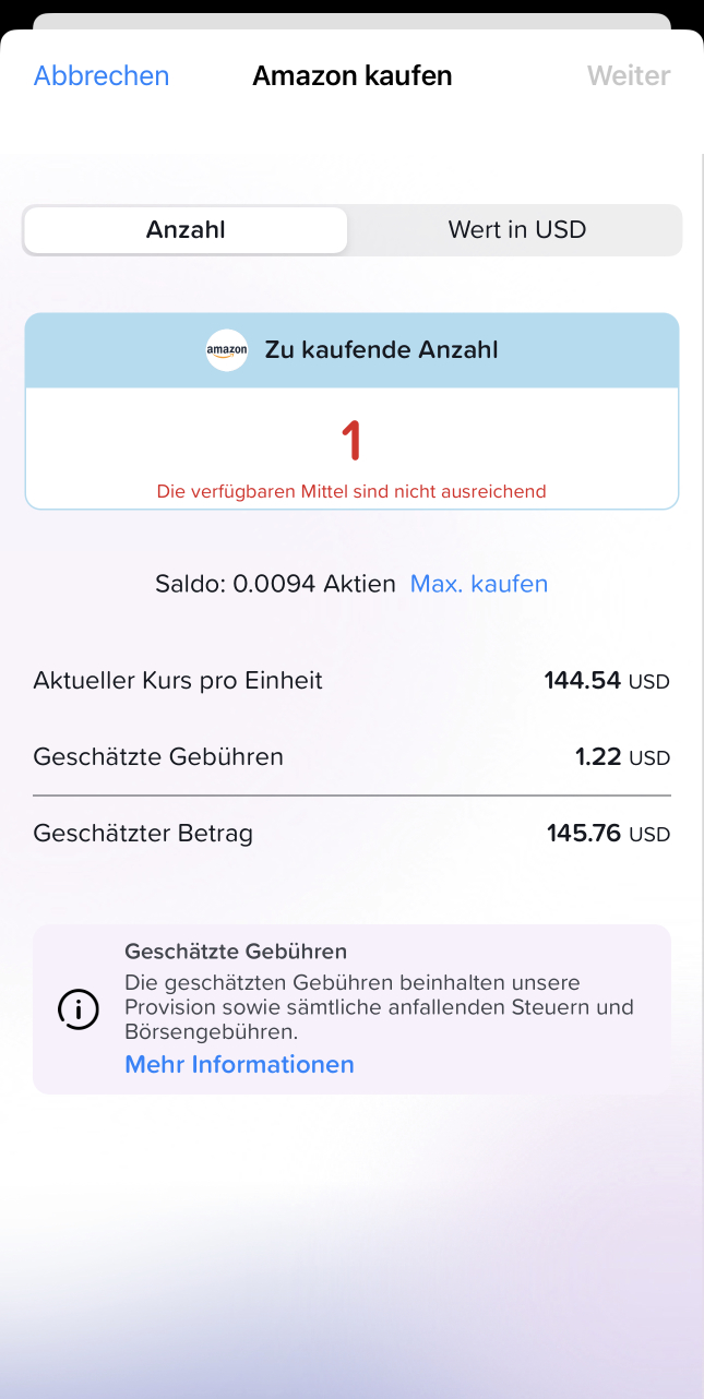 Amazon Aktie kaufen in der Yuh App