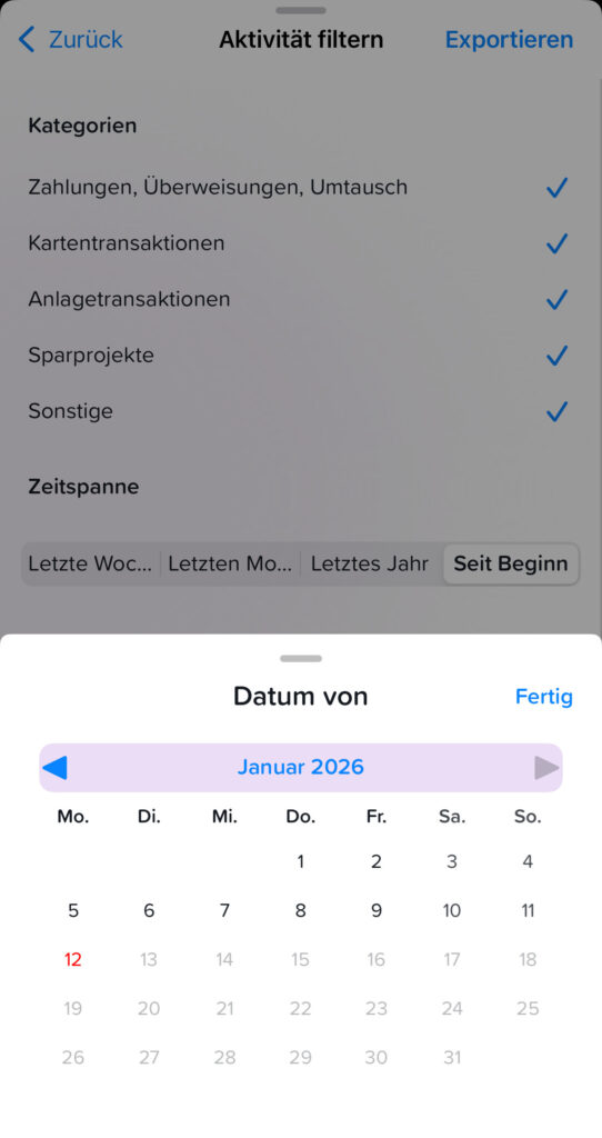 Yuh App: kostenlose Steuerdokumente anfordern, Schritt 2