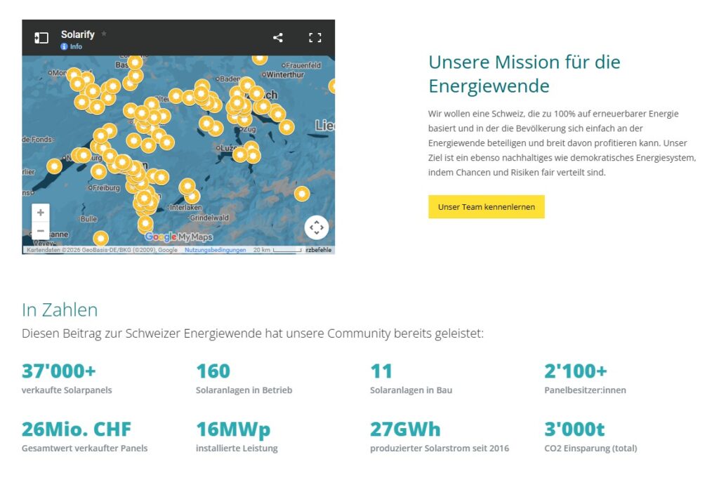 Solarify Schweizerkarte mit allen Solaranlagen