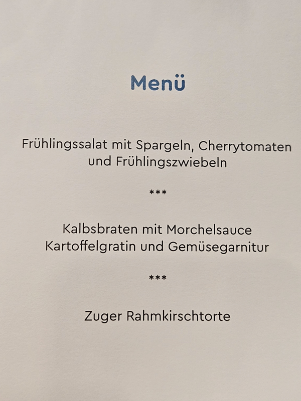 Kalbsbraten mit Morchelsauce beim Nachtessen der WWZ Generalversammlung