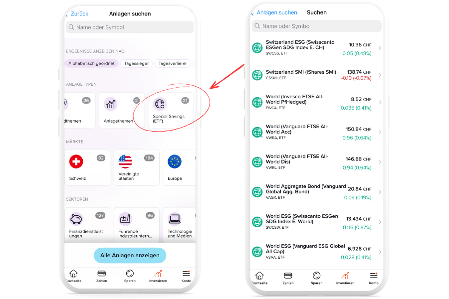 Yuh App: ETF-Sparplan ab 10 CHF einrichten, Schritt 1