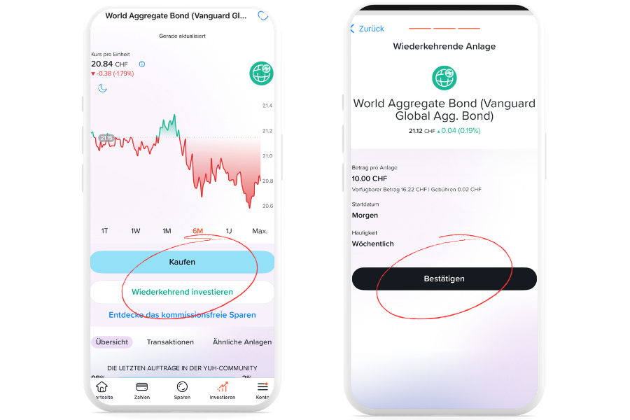Yuh App: ETF-Sparplan ab 10 CHF einrichten, Schritt 2