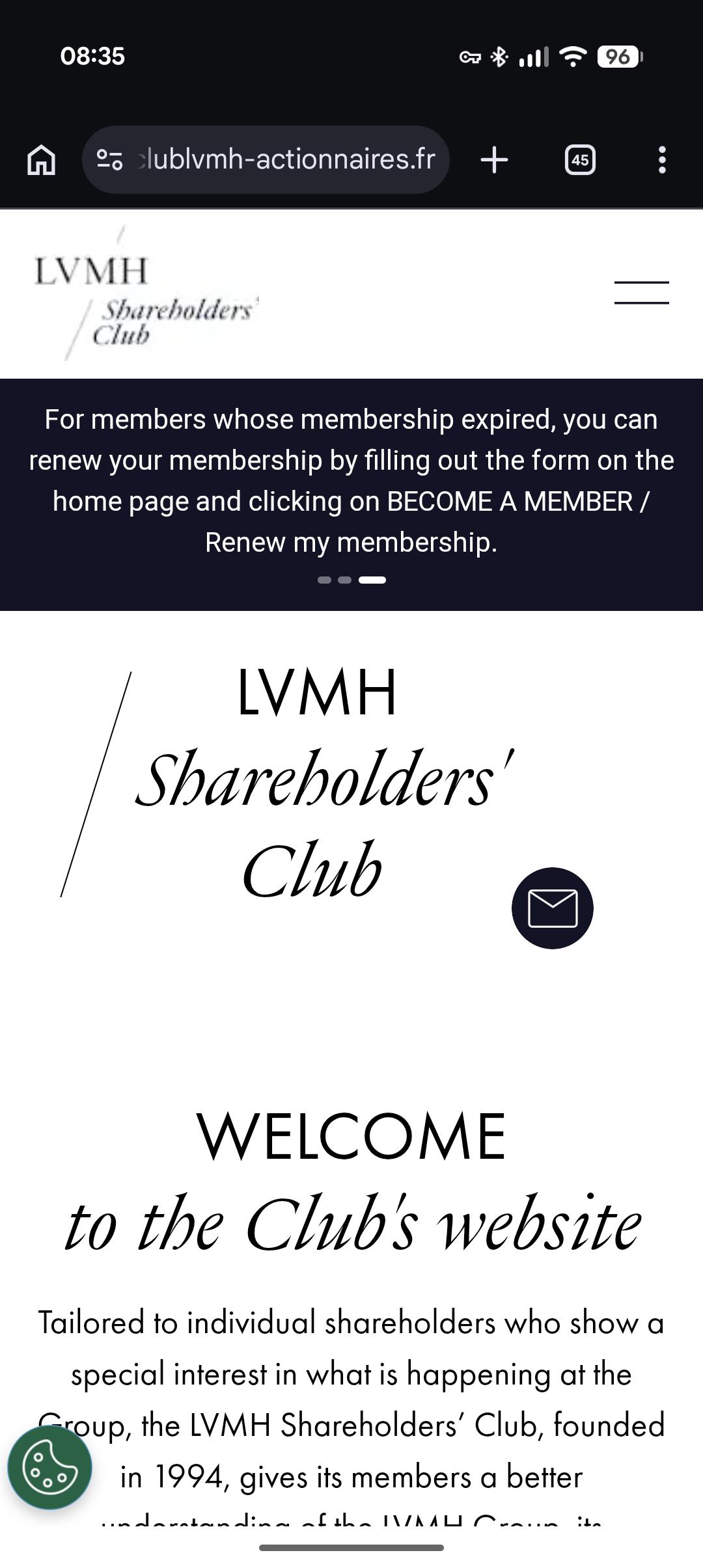 LVMH Aktionärsclub Dashboard im Mitgliederbereich mit den aktuellen Angeboten