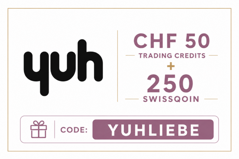Yuh Gutscheincode YUHLIEBE für CHF 50 und 250 Swissqoin, VHYL im Sparplan