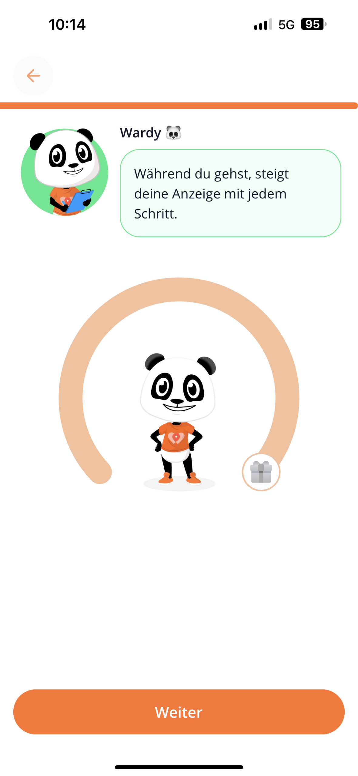 WeWard App Startbildschirm mit Panda Wardy