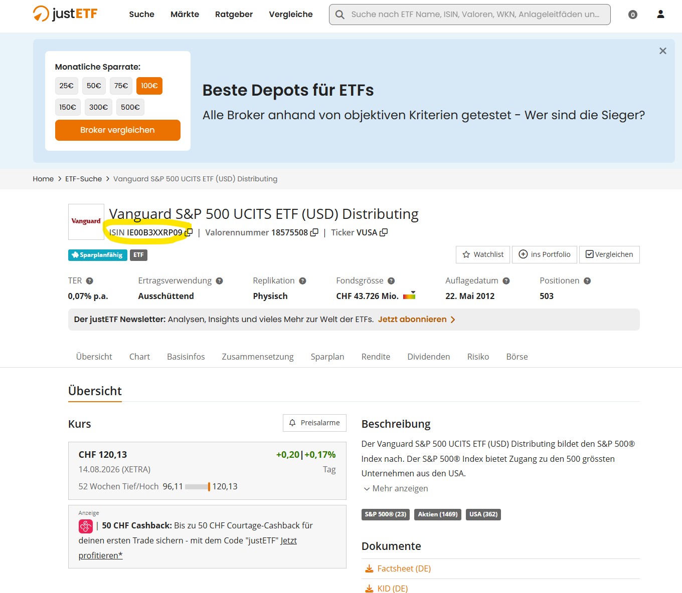 S&P 500 ETF Suche und Auswahl beim Broker