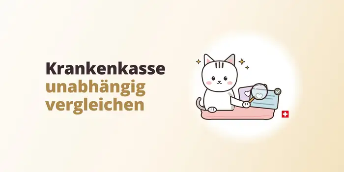 Katze vergleicht mit einer Lupe zwei Krankenkassen-Karten, Krankenkasse unabhängig vergleichen