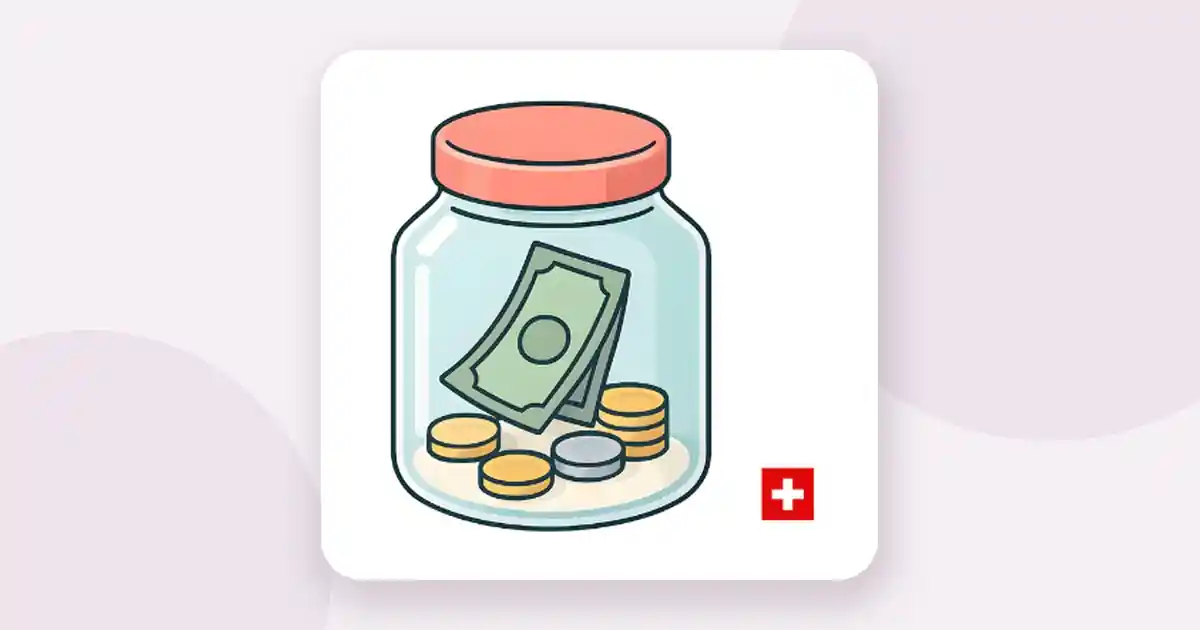 Freizügigkeitskonto im Todesfall, Sparglas mit Geld und Schweizer Kreuz